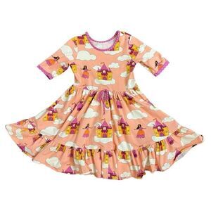 Eleanor Rose Louise Dress Princess Castle Peach Purple Jersey Ruffle Size 7-8